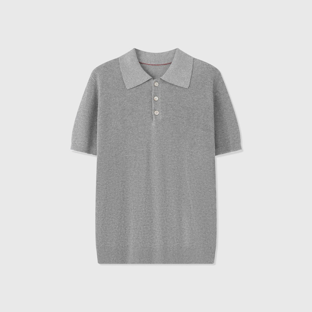 Polo Côtelé Lin & Coton — Gris Clair