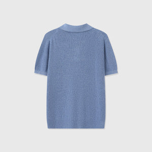 Polo Côtelé Lin & Coton — Bleu Brume