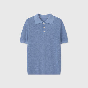 Polo Côtelé Lin & Coton — Bleu Brume