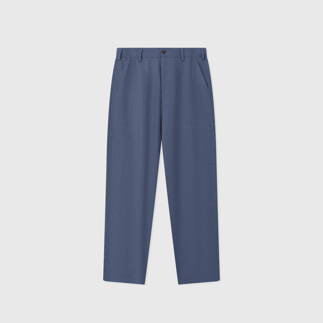 Pantalon Dustin en Lin — Bleu Denim